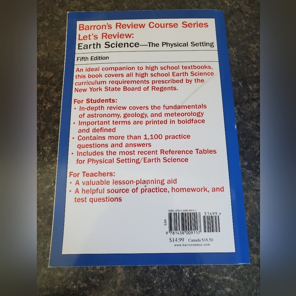 Barron's Let's Review: Earth Science Thr Physical Setting Book Unused Paperback - Picture 3 of 11